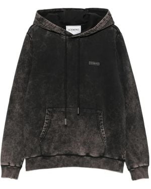 Iceberg Acid-Wash Logo-Patch Hoodie - Black