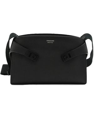 Ferragamo Hug Pebbled-Leather Shoulder Bag - Black