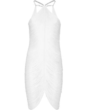 Philipp Plein Draped Fringe Mini Dress - White