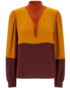 Saint Laurent Colourblock High-Neck Blouse - Orange