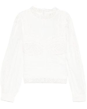FARM Rio Off- Long Sleeve Crochet Blouse - White