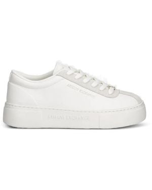 ARMANI EXCHANGE Logo-Plaque Platform Sneakers - White