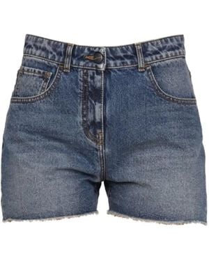 Palm Angels Palm-Tree Frayed Shorts - Blue