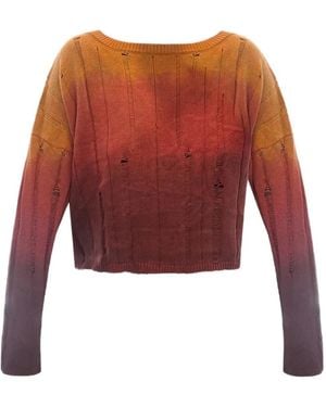 Leslie Amon Distressed Ombré Sweater - Red