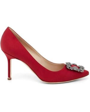 Manolo Blahnik Hangisi 90 Crystal-Buckle Court Shoes - Red