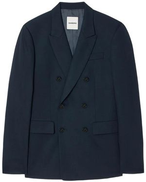 Sandro Double-Breasted Suit Jacket - Blue