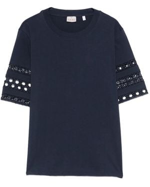 Emme T-Shirt Mit Verzierten Ärmeln - Blau