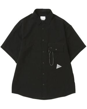 and wander Flap-Pocket Short-Sleeve Shirt - Black