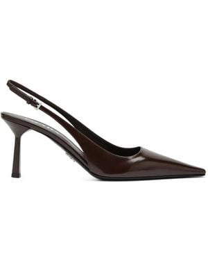 Prada Brushed Leather Slingback Court Shoes - Brown