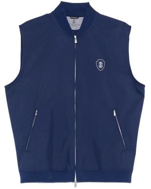 Brunello Cucinelli Logo-Embroidered Gilet - Blue