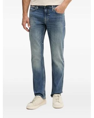 Guess Logo-Patch Straight-Leg Jeans - Blue