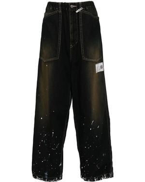 Maison Mihara Yasuhiro Paint-Splatter Wide-Leg Jeans - Black