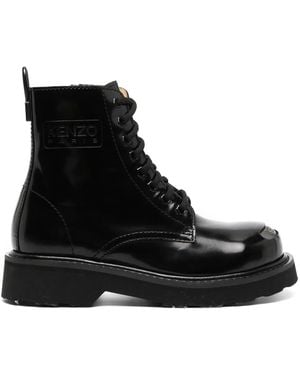 KENZO Smile Leather Ankle Boots - Black