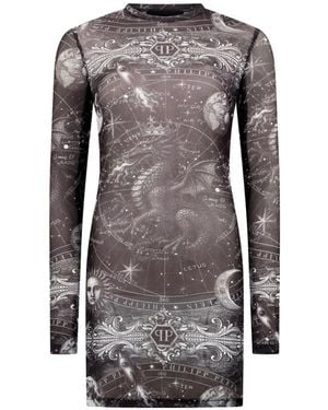 Philipp Plein Vestido Corto De Tul - Gris