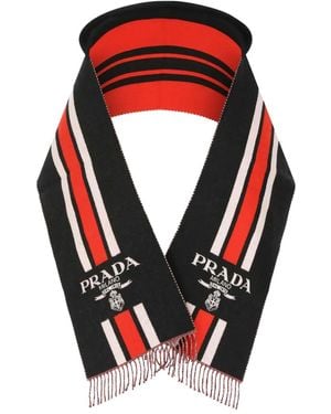 Prada Striped Logo Scarf - Red