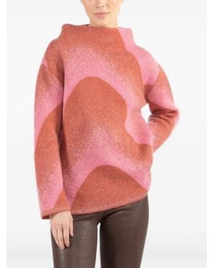 ODEEH Pattern High-Neck Sweater - Pink