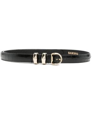 Sandro Croc-Embossed Leather Belt - White