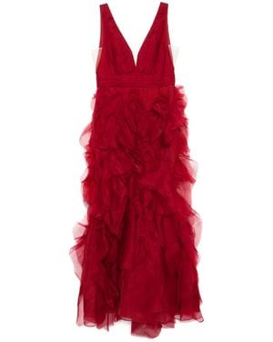 Marchesa Vネック ドレス - レッド