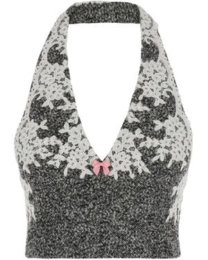 Markgong Lace-Trim Halterneck Top - Grey