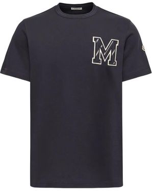 Moncler Camiseta De Algodón Con Monograma - Azul