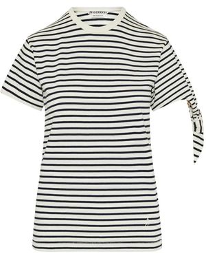JW Anderson Striped tie-sleeve T-shirt - Gris