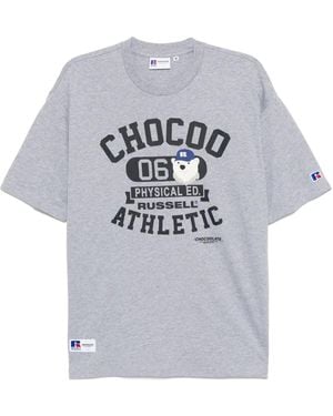 Chocoolate X Russell Athletic Logo-Print T-Shirt - Grey