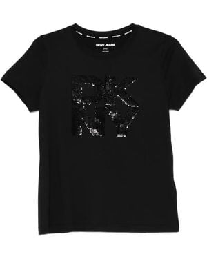 DKNY Camiseta con logo de lentejuelas - Negro