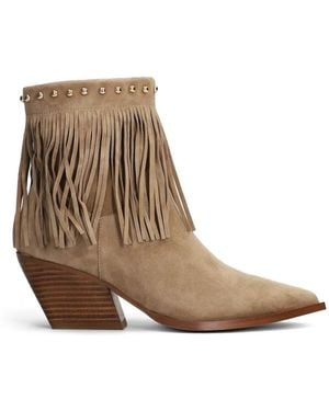 Marc Ellis Fringed Studded Ankle Boots - Brown