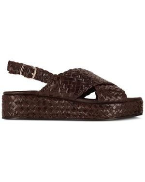 LA ROSE Woven Crossover Platform Sandals - Brown