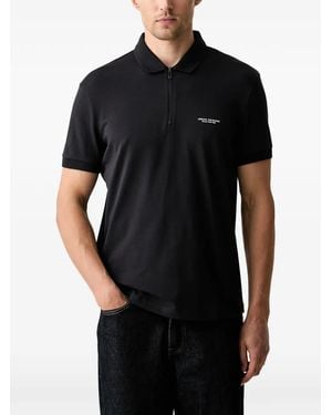 ARMANI EXCHANGE Logo-Print Zip-Neck Polo Shirt - Black