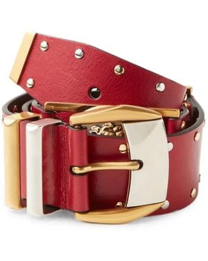 Versace Studded Leather Belt 4Cm - Red