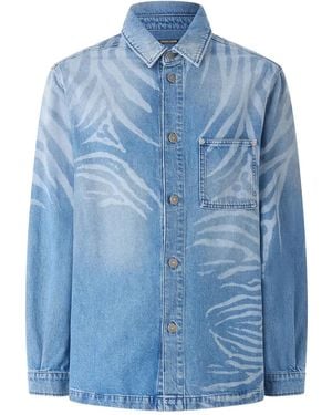 Roberto Cavalli Animal-Print Denim Shirt - Blue