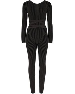 Manière De Voir Knitted Two-Tone Jumpsuit With Belt - Black