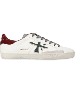 Premiata Baskets En Cuir À Logo Strassé Steven - Blanc