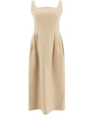 Sandbeige Jurk Met Vierkante Hals - Naturel
