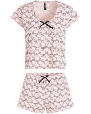 KARL LAGERFELD Signature Bow-Detail Cotton Pyjamas - Pink