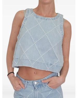 ViCOLO Gewatteerde Mouwloze Top Met Diamantvormig Patroon - Blauw