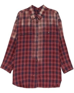 Juun.J Check-Print Distressed Shirt - Red
