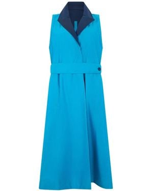 Moorer Belted-Sleeveless Wrap Dress - Blue