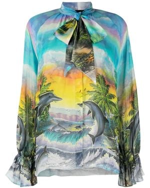 Philipp Plein Hawaii-Print Chiffon Shirt - Blue