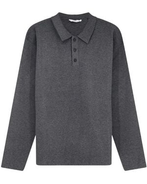 Hevò Button-Fastening Long-Sleeve Polo - Grey
