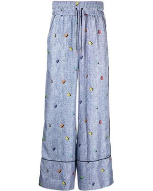 ROMEO HUNTE Pantalon En Satin À Rayures - Bleu