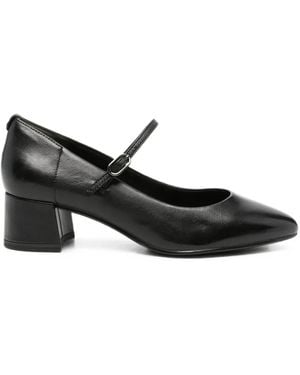 Tamaris Buckle-Fastening Leather Heeled Pumps - Black