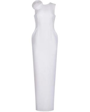 ARAFTU Floral-Applique Sleeveless Maxi Dress - White