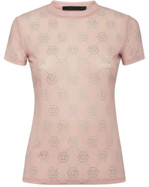 Philipp Plein Pure Monogram Strass Tシャツ - ピンク