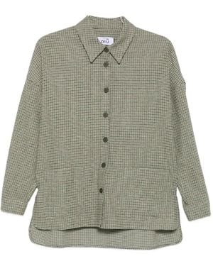 Niu Check-Pattern Button-Up Shirt - Gray