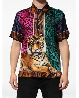 Dolce & Gabbana Chemise En Soie À Imprimé Tigré - Black