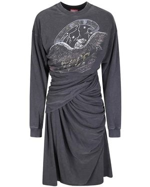 DIESEL Graphic-Print Draped Dress - Gray