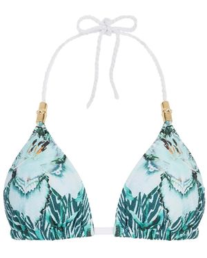 Temperley London Liana Graphic-Print Triangle Bikini Top - Blue