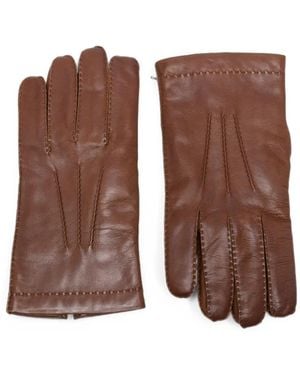 Eleventy Stitched Leather Gloves - Brown